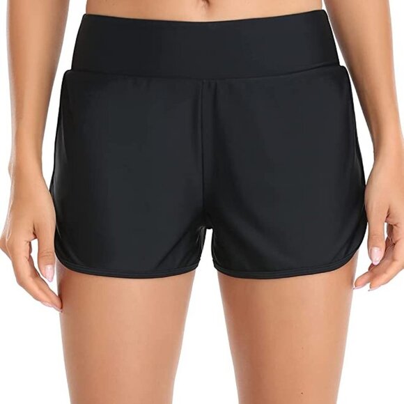 Relleciga Women's High Waisted Swim Shorts Black - Picture 4 of 9